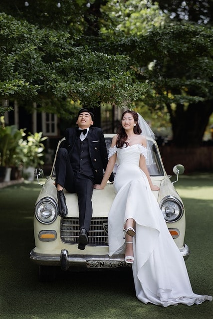 Wedding Couple with Classic Car